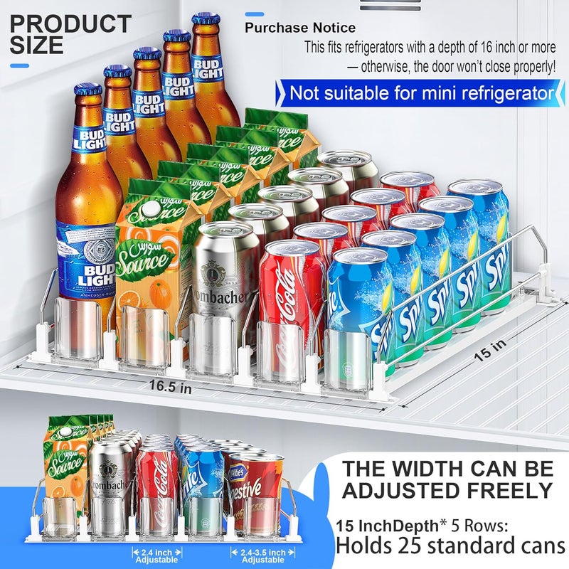nabobt Drink Organizer for Fridge, drink dispenser for fridge, Automatic Pusher Glide,12oz 16oz 20oz-Soda Dispenser for Fridge-Holds up to 25 Cans - 5 Rows White - Image 2